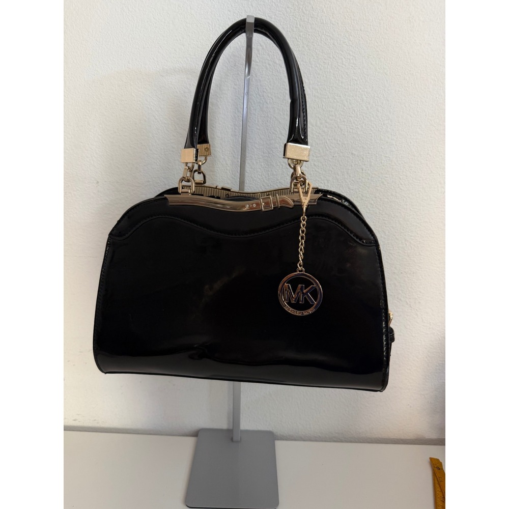 Michael Kors Black Patent Leather Satchel with Gold Hardware
